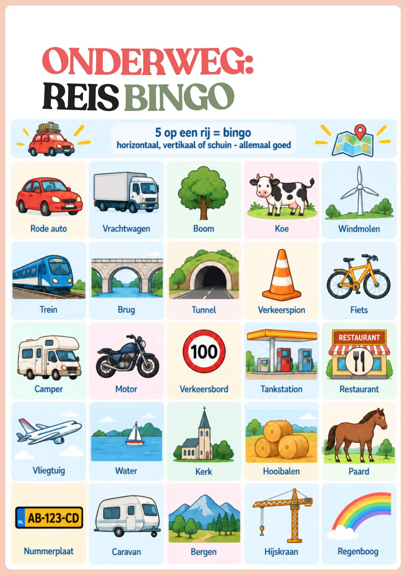Voorbeeldpagina: Reisbingo