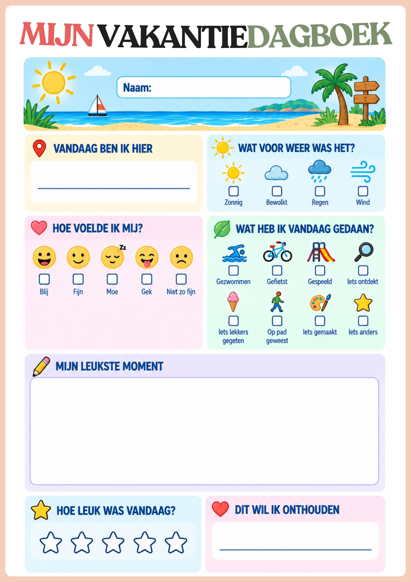 Voorbeeldpagina: Mijn vakantiedagboek