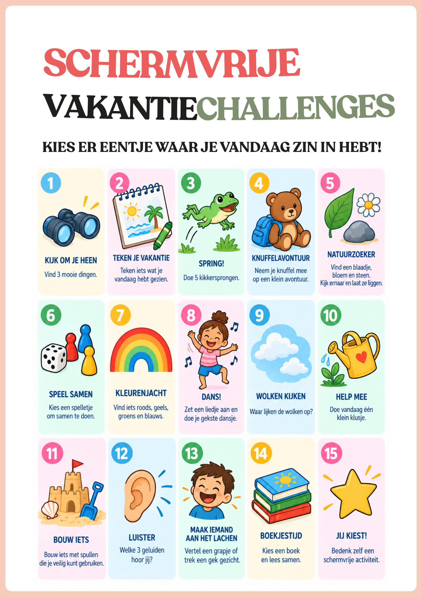 Voorbeeldpagina: Schermvrije vakantiechallenges